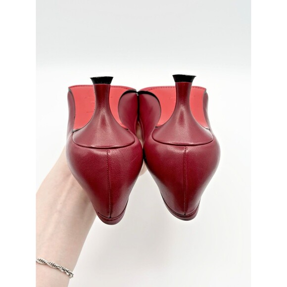 Christian Louboutin Red/Burgundy Ballet Style Kitten Heels Bow Accent Sz EU 37 7 - Picture 10 of 14